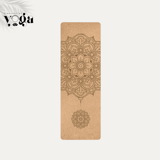 Tapis de yoga en liège naturel avec motif Mandalas