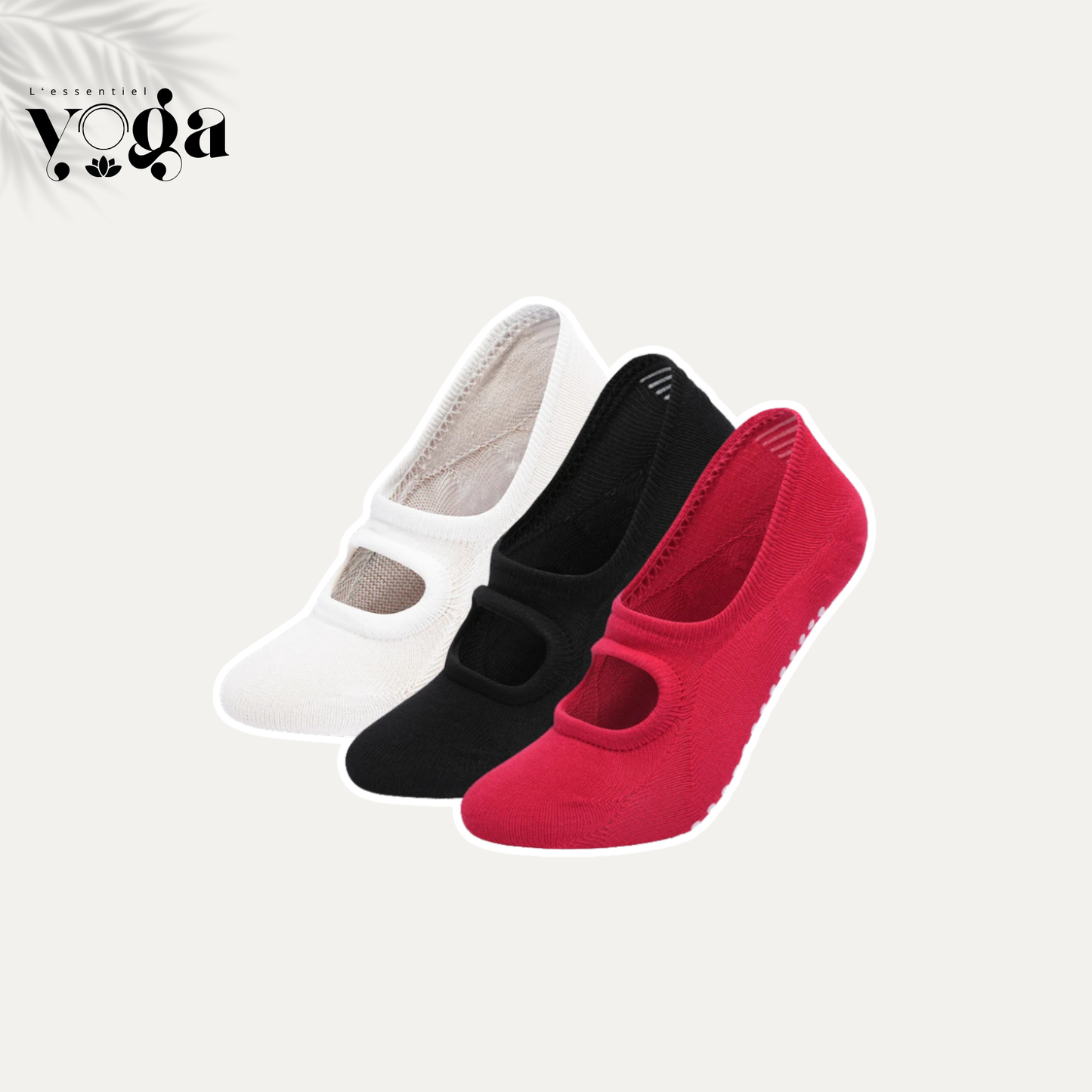 Lot de 3 paires de chaussettes de yoga antidérapantes blanc noir rouge