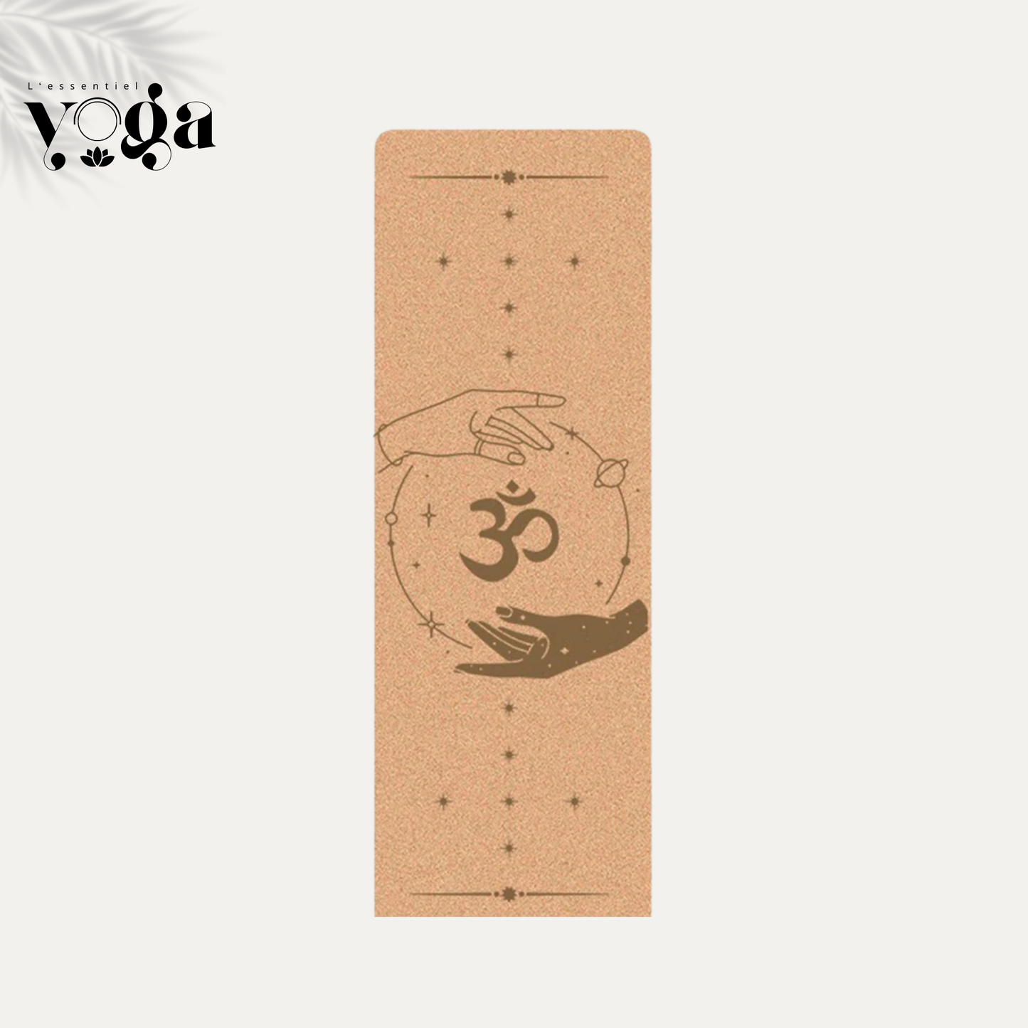 Tapis de yoga en liège naturel avec motif main et om
