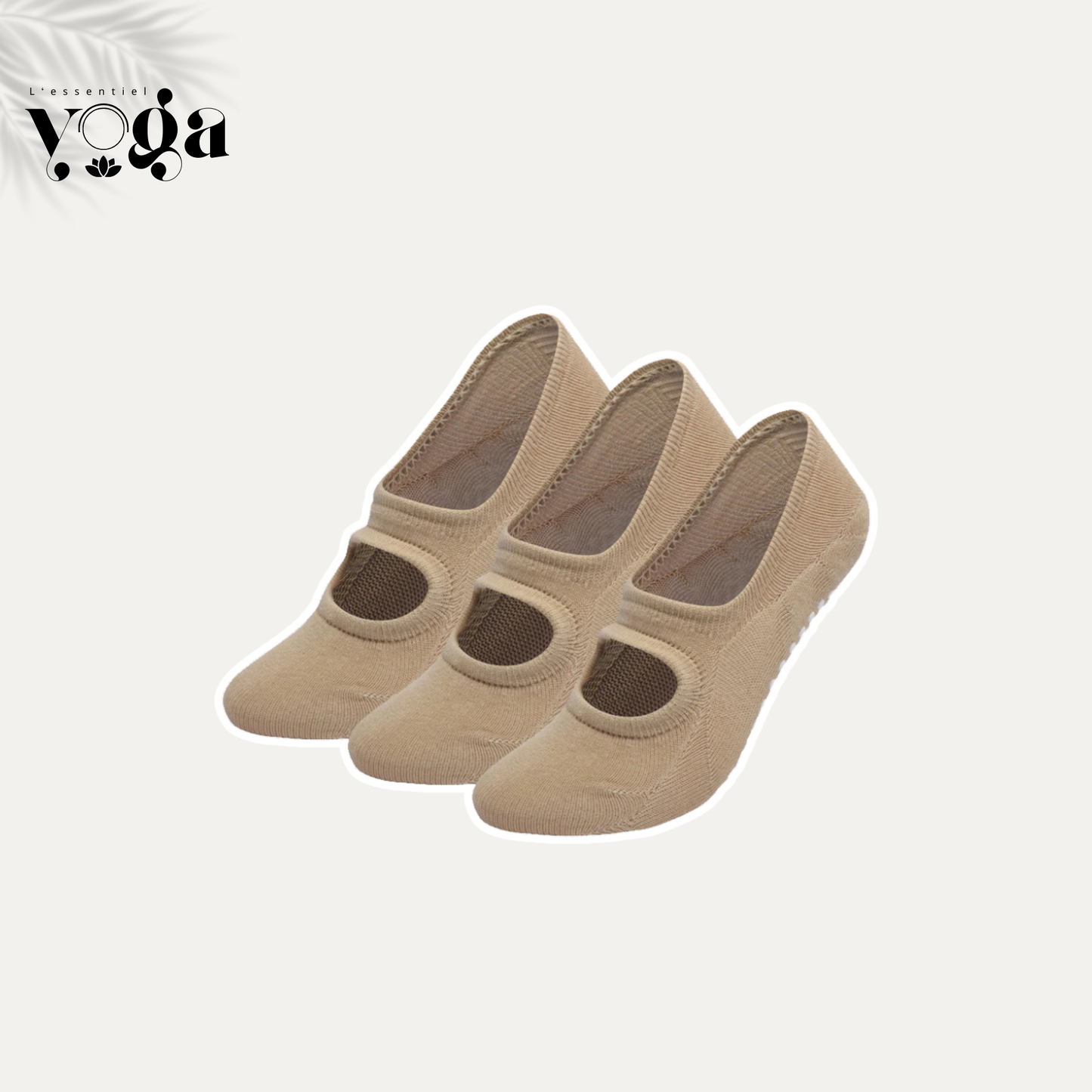 Lot de 3 paires de chaussettes de yoga antidérapantes beige