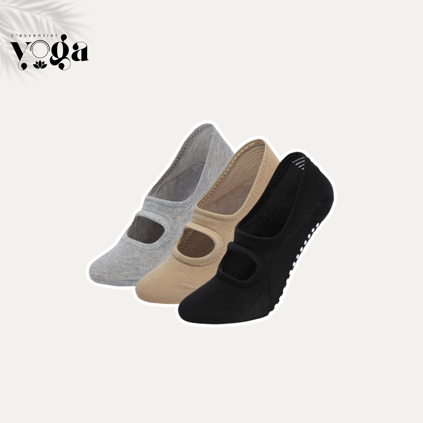Lot de 3 paires de chaussettes de yoga antidérapantes gris beige noir
