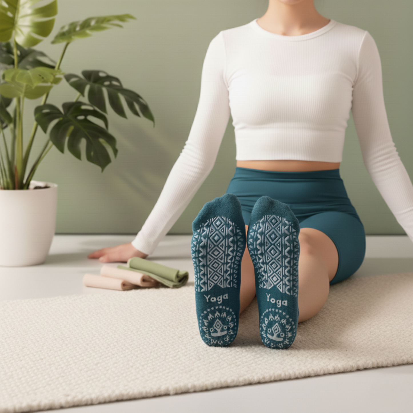 chaussette yoga anti dérapante bleu