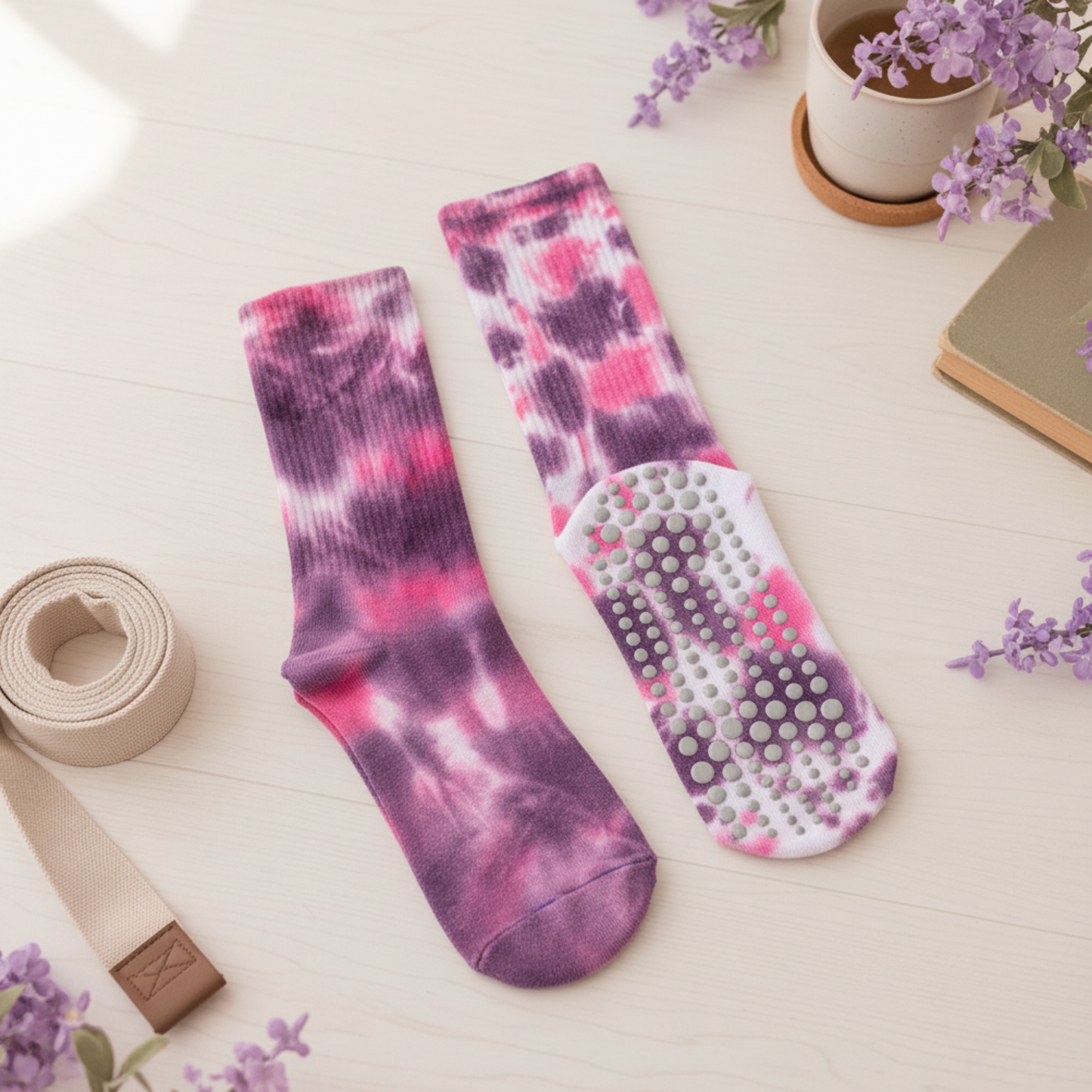 chaussettes pilates antidérapantes violet