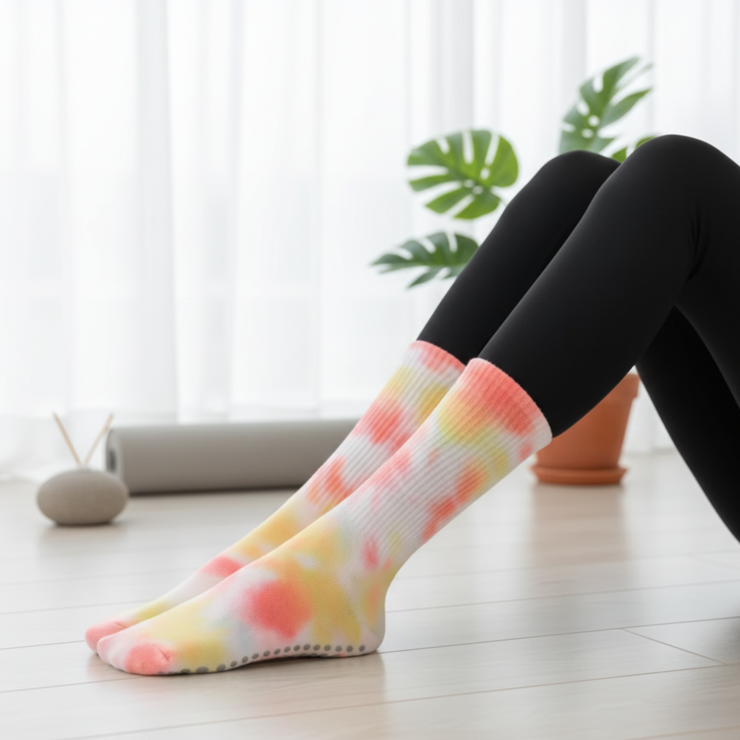 chaussettes pilates antidérapantes rose