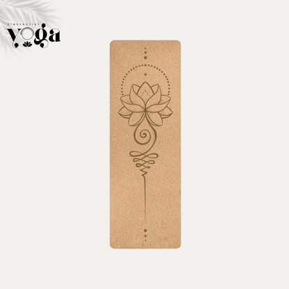 Tapis de yoga en liège naturel avec motif point lotus