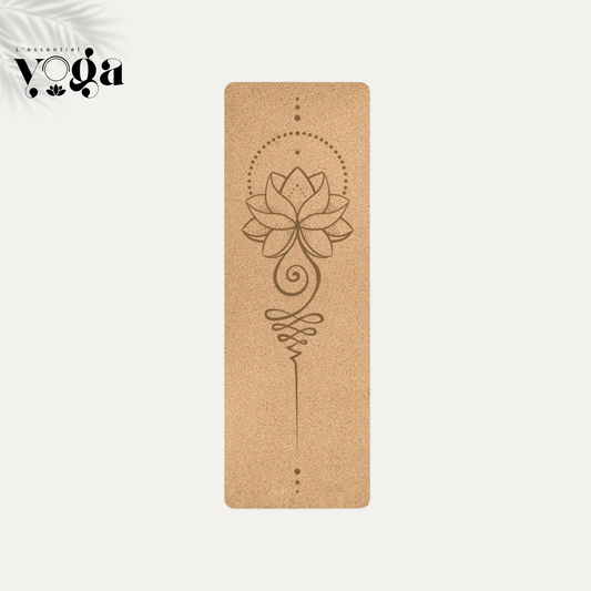 Tapis de yoga en liège naturel avec motif point lotus